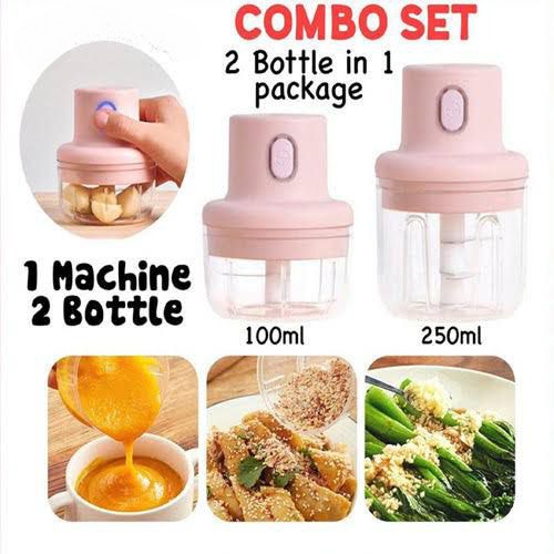 Electric Mini Grinder Food Chopper Combo Set (1 Machine 2 Bottle) [FREE DELIVERY]