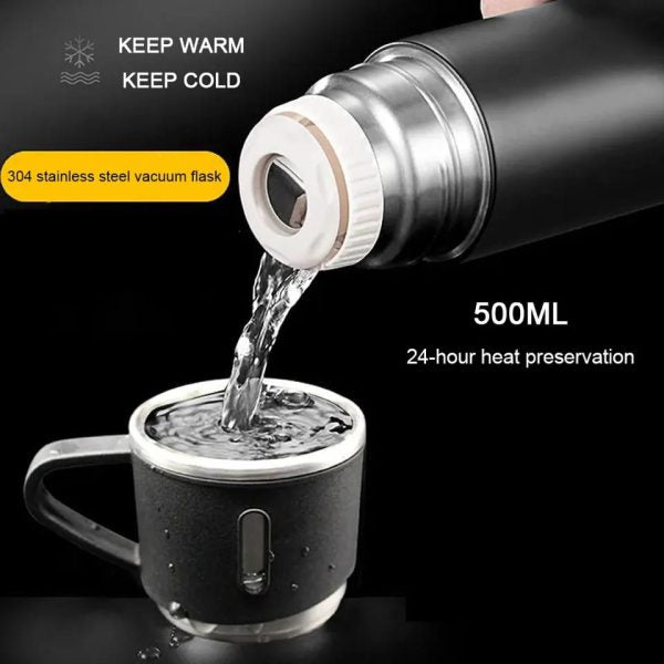 3 In 1 Vacuum Insulated Thermal Flask Set With 2 Cup Set (random Color)