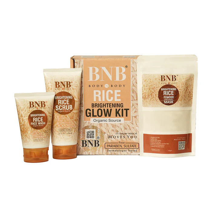 Bnb Whitening Rice Organic Glow Kit | Organic Rice Facial Skin Care Kit, Brightening Face Scrub