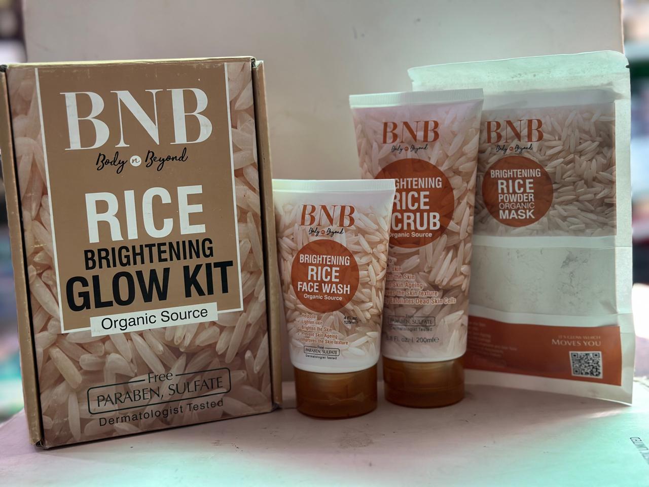 Bnb Whitening Rice Organic Glow Kit | Organic Rice Facial Skin Care Kit, Brightening Face Scrub