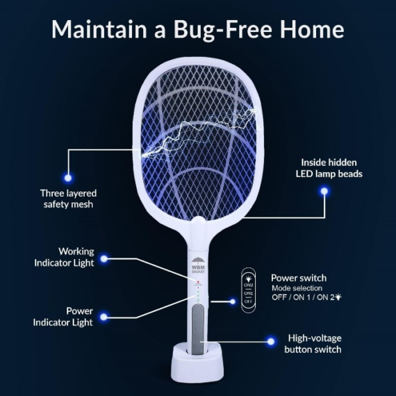 Rechargeable Electric Mosquito Killer Racket 2 In 1