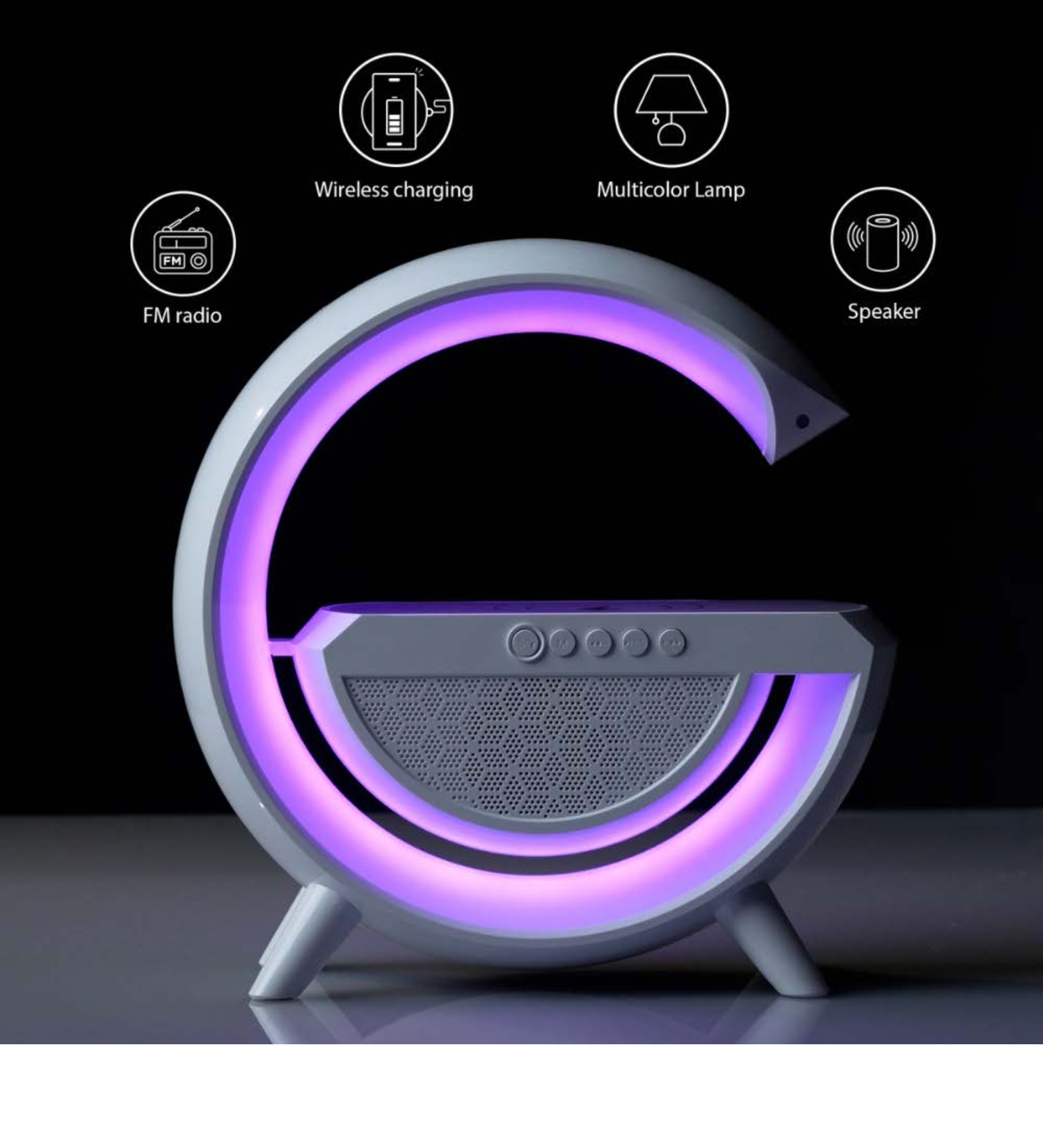 G Shaped LED Lamp - Bluetooth Speaker Wireless Charger Atmosphere Lamp