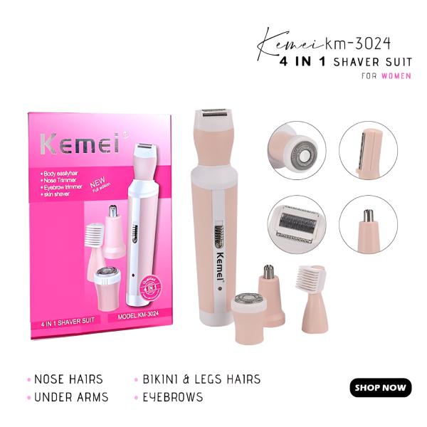 Kemei 4 In 1 Rechargeable Hair Remover Shaver Ladies Epilator – Km-3024